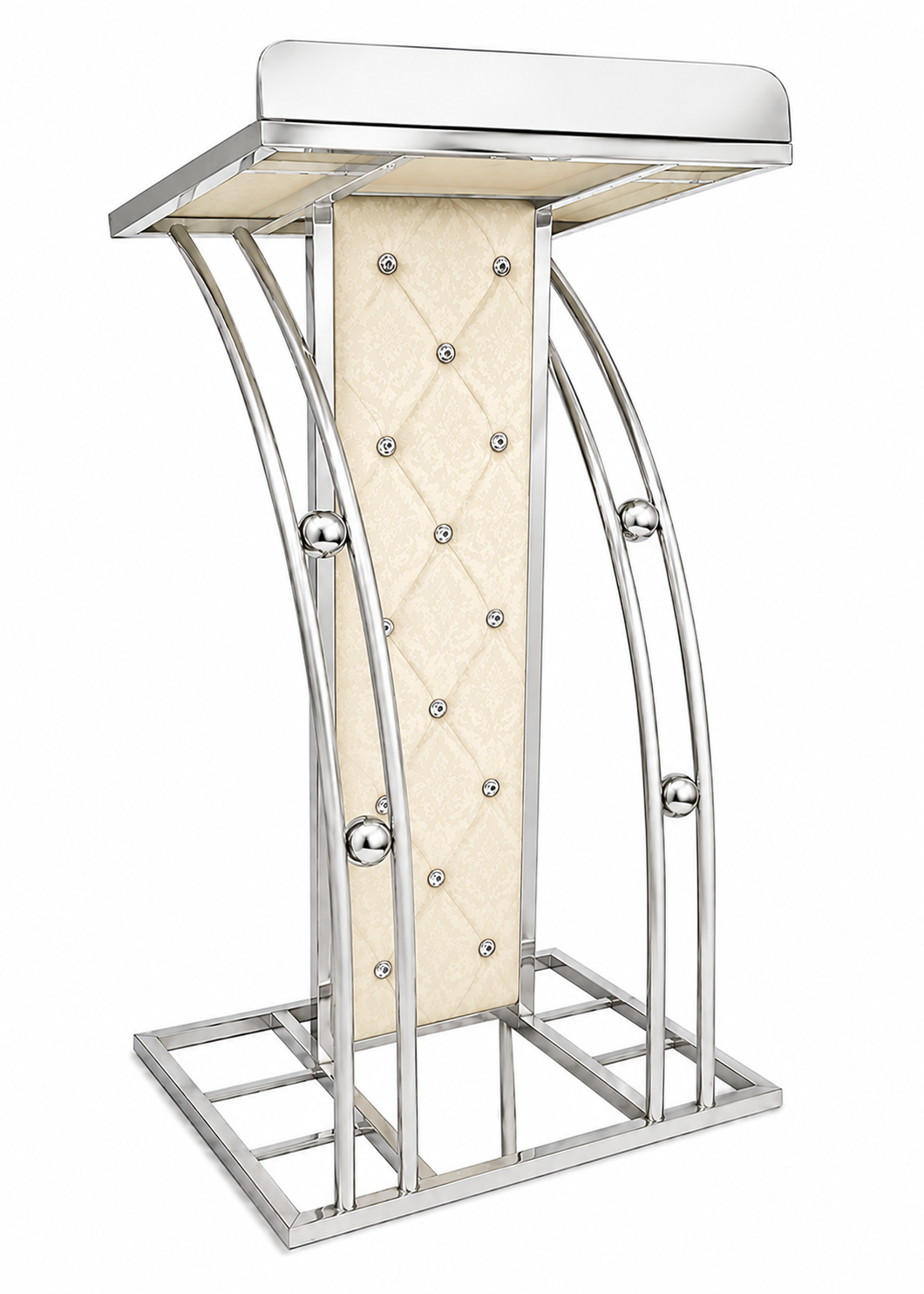 ArcFlow Premium Stainless Steel Designer Podium Stand with mic holder| Modern Church, Conference, Hotel & Event Lectern | Luxury Chrome Finish by OEM with 3years warranty