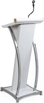 Heavy Duty White Wooden Steel Podium Stand with Mic Floor Standing Steel Podium Stand, Conference Restaurant Pulpit Podium