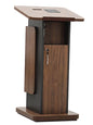 Wooden Podium Stand with Mic Holder //Lockable Wheels Modern with Storage Shelves for Office, Church, Classroom, Conference Room