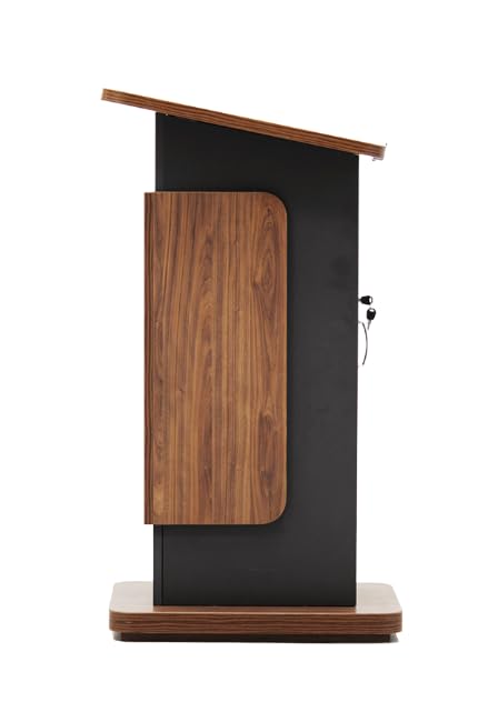 Wooden Podium Stand with Mic Holder //Lockable Wheels Modern with Storage Shelves for Office, Church, Classroom, Conference Room