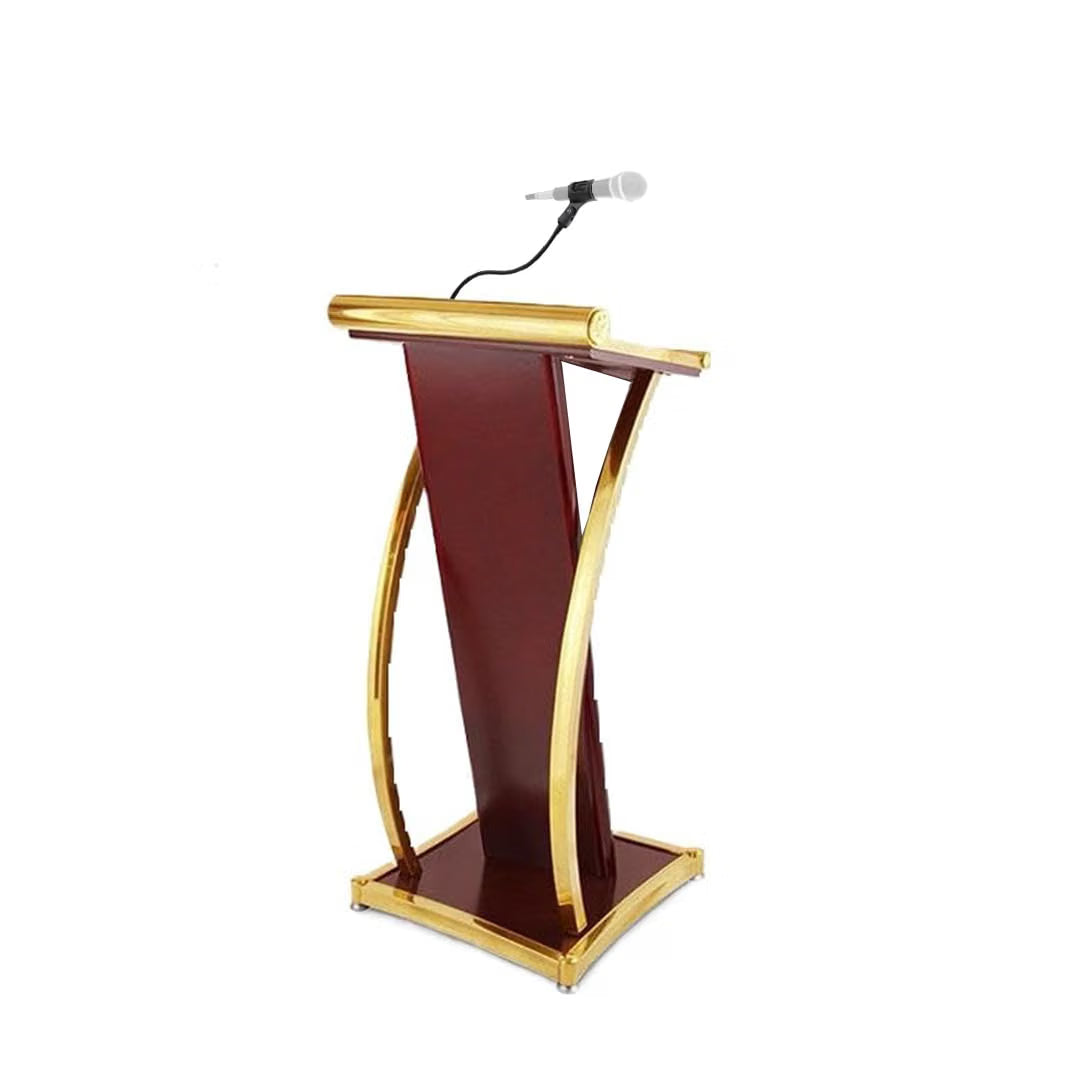 Heavy-Duty Golden Wooden Podium with Mic Holder/Lectern Stand for Teacher conferences, seminars, schools, colleges, and universities and public events /Church