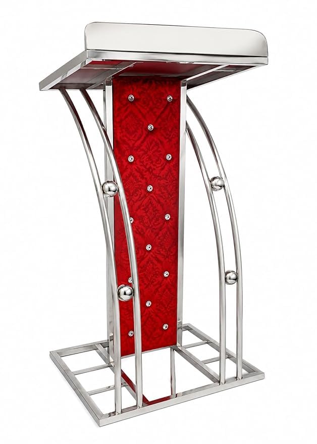 ArcFlow Premium Stainless Steel Designer Podium Stand with mic holder| Modern Church, Conference, Hotel & Event Lectern | Luxury Chrome Finish by OEM with 3years warranty