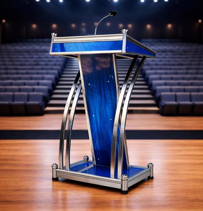 HeavyDuty Double Steel White wooden Conference Podium with Mic holder for Office, Church & School,colleges, and universities and public events by OEM
