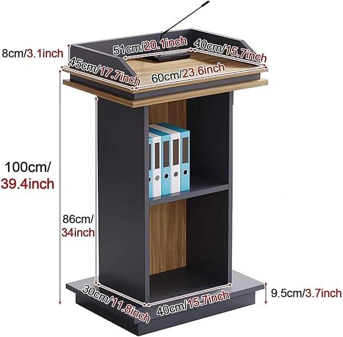 Luxurious Podium lecture Stand for teachers/church with Mic holder & Back side shelf /Portable Mobile Office Conference Podium Office