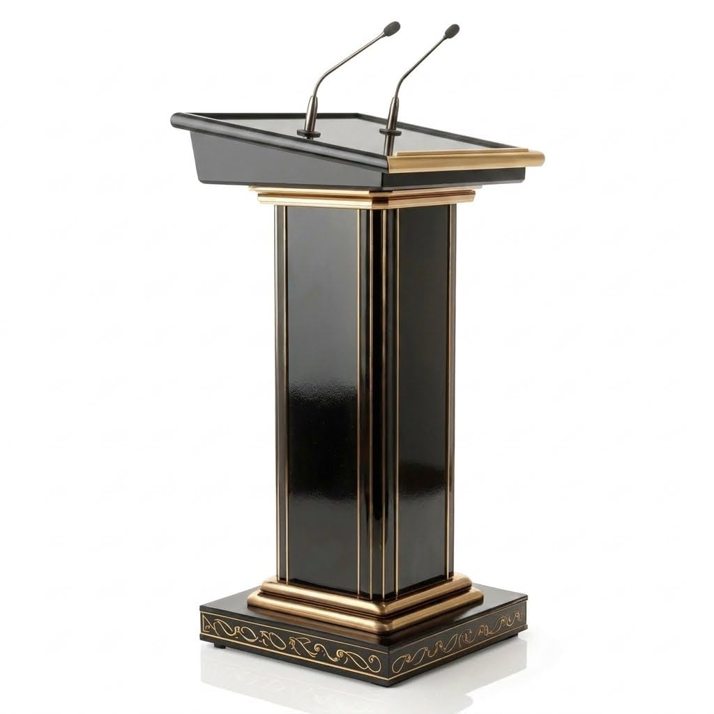 Antique Wooden Podium Stand for lecture with Mic & hidden storage, Sturdy Base, Mobile Pulpit for Schools, Meetings & Training by OEM with 2yrs warranty