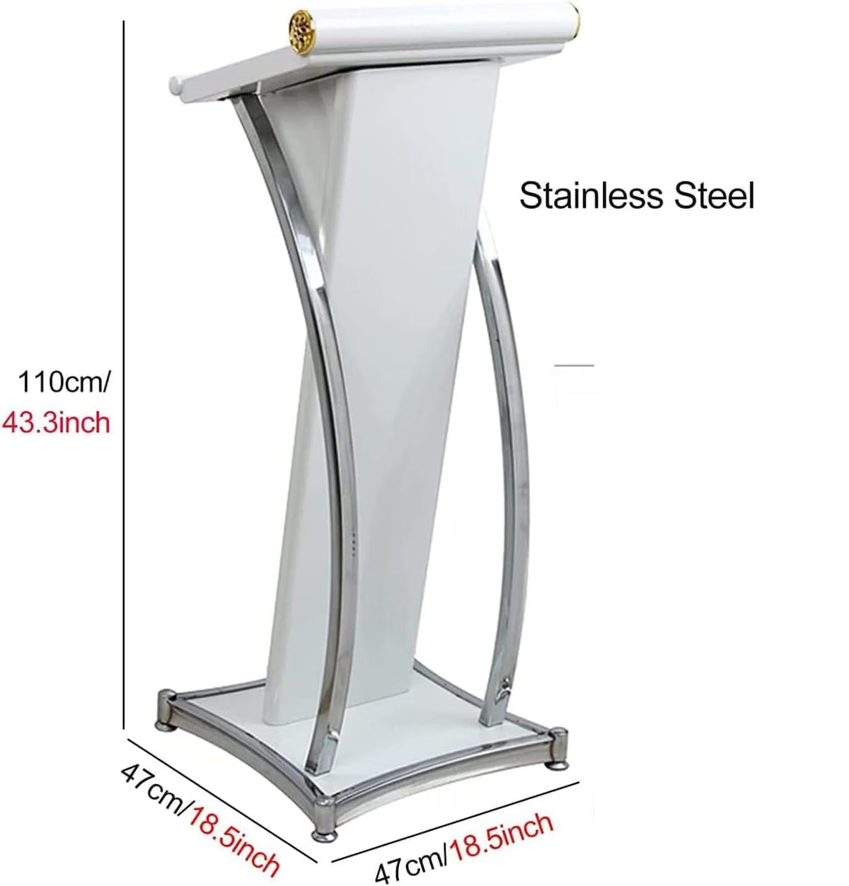 Heavy Duty White Wooden Steel Podium Stand with Mic Floor Standing Steel Podium Stand, Conference Restaurant Pulpit Podium