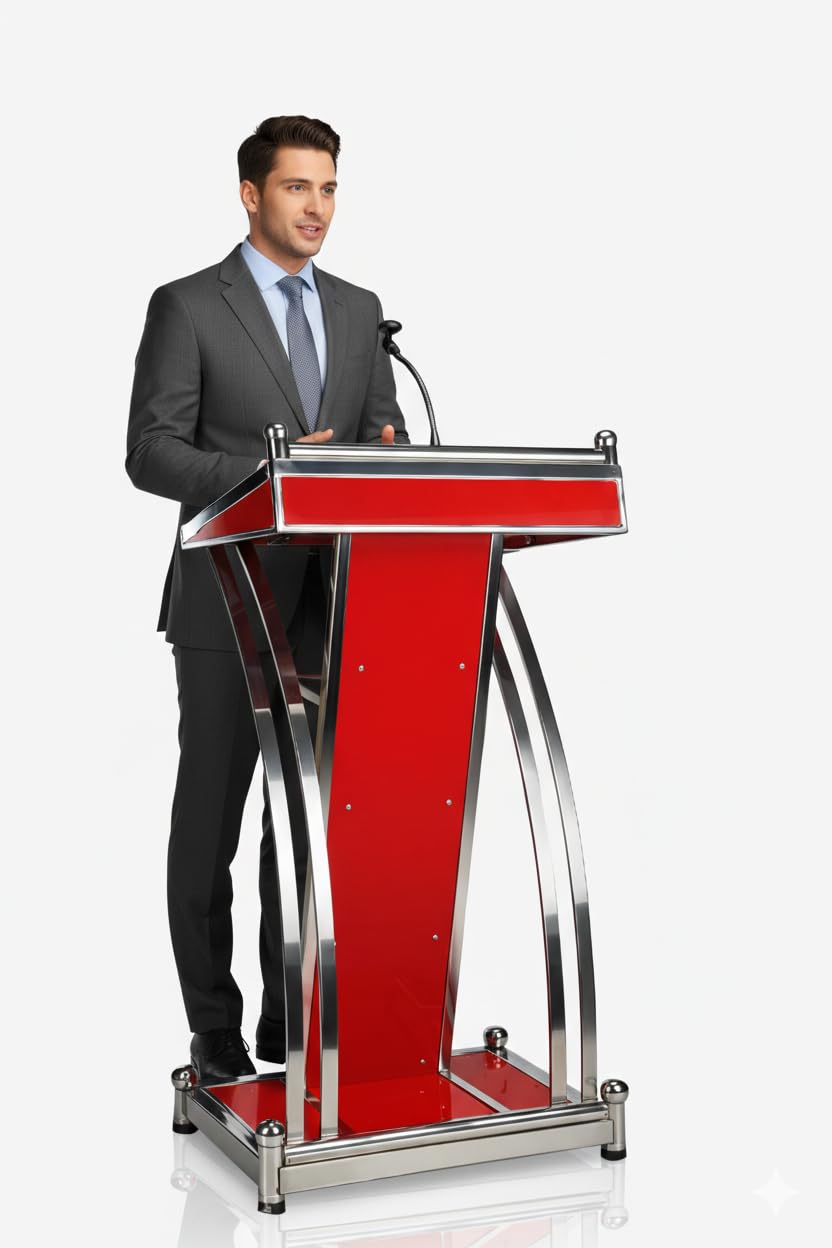 HeavyDuty Double Steel White wooden Conference Podium with Mic holder for Office, Church & School,colleges, and universities and public events by OEM