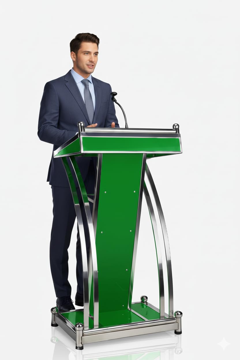 HeavyDuty Double Steel White wooden Conference Podium with Mic holder for Office, Church & School,colleges, and universities and public events by OEM