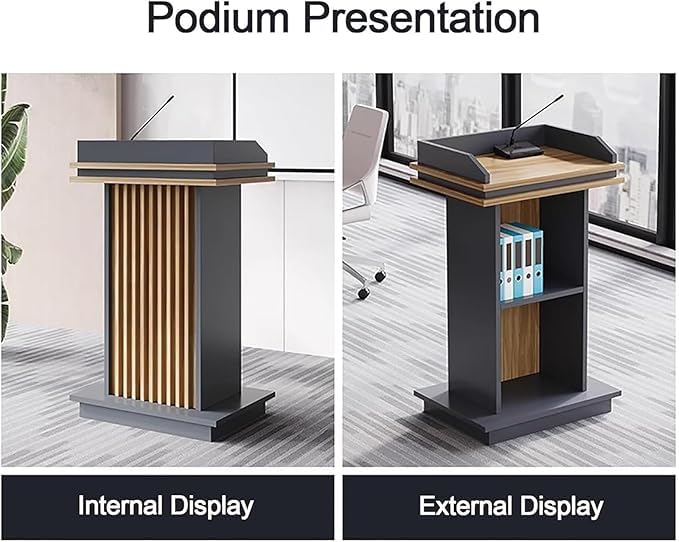 Luxurious Podium lecture Stand for teachers/church with Mic holder & Back side shelf /Portable Mobile Office Conference Podium Office