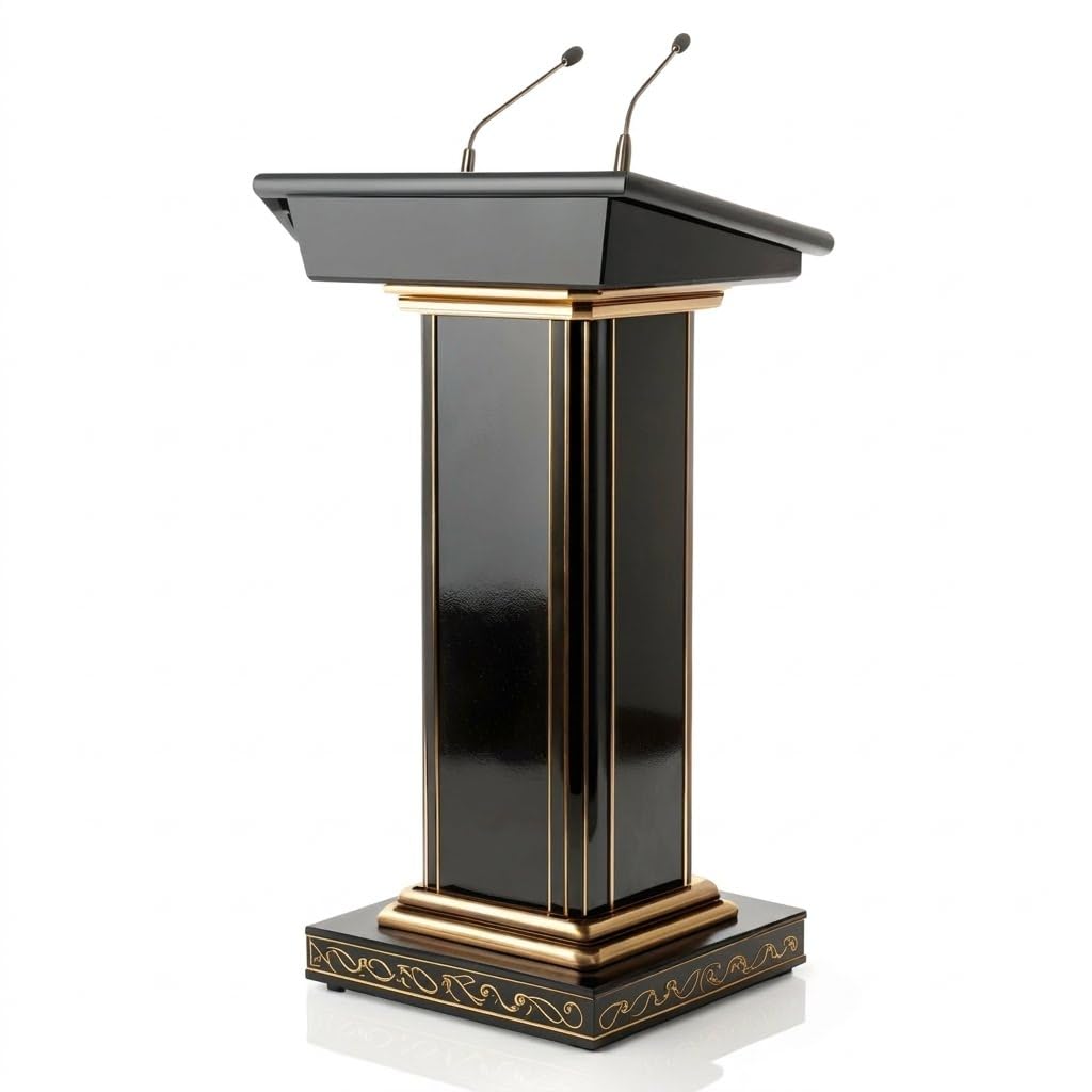 Antique Wooden Podium Stand for lecture with Mic & hidden storage, Sturdy Base, Mobile Pulpit for Schools, Meetings & Training by OEM with 2yrs warranty