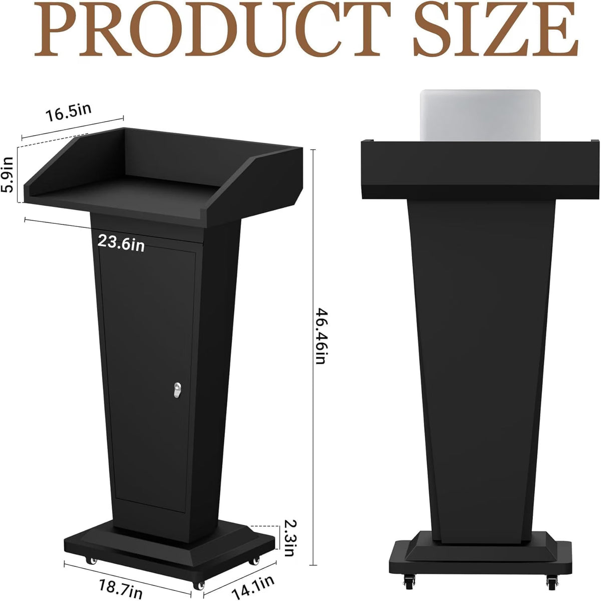 Heavy Duty Wooden Podium Stand with Mic & 4 Locking Wheels for Church, School, Office, and Conference, Large Lockable Storage Cabinet
