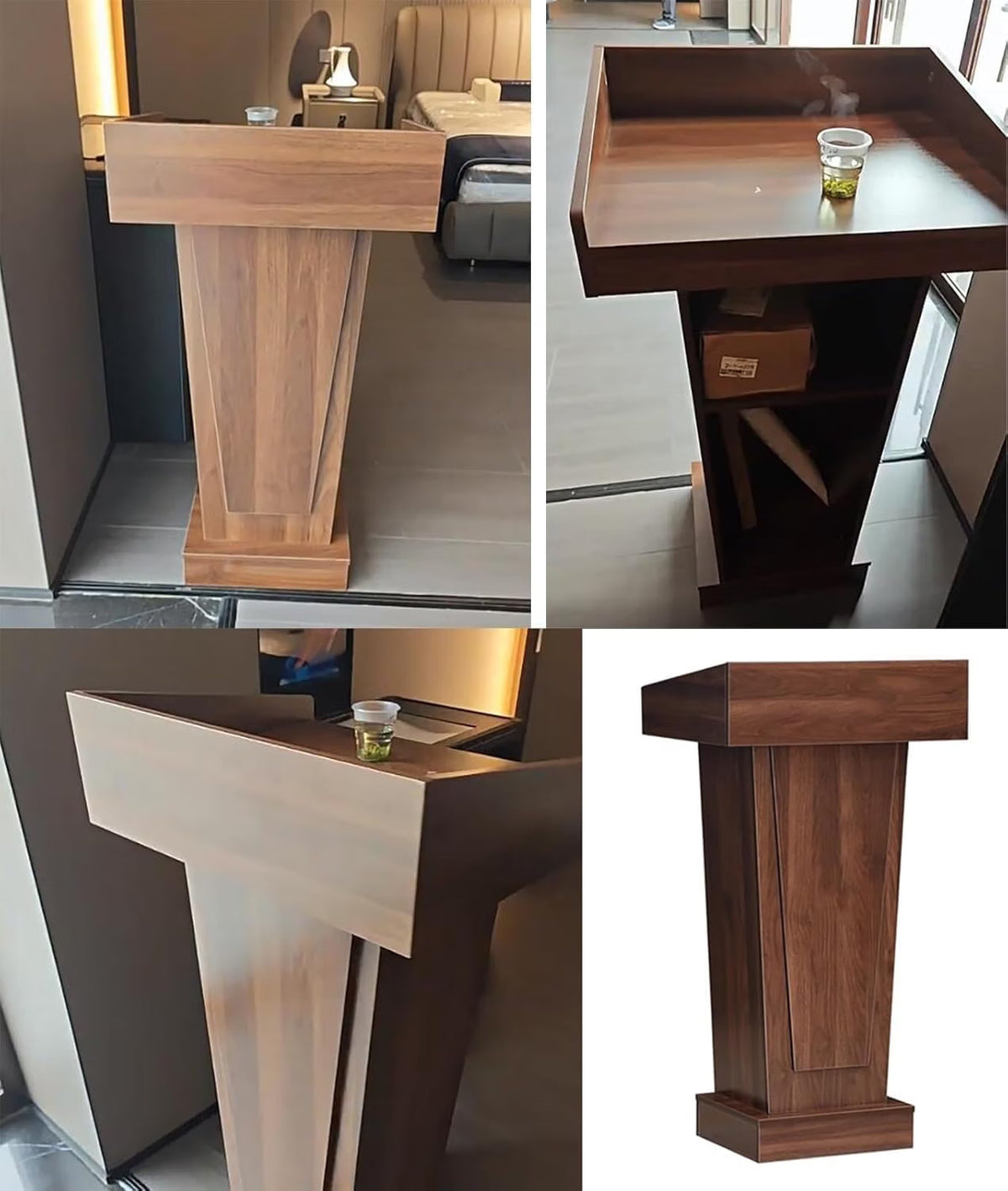 Teak Wooden Podium Stand with Mic holder for Lectern Presentation Wedding Speech, Farmhouse Pulpit for Church Classroom