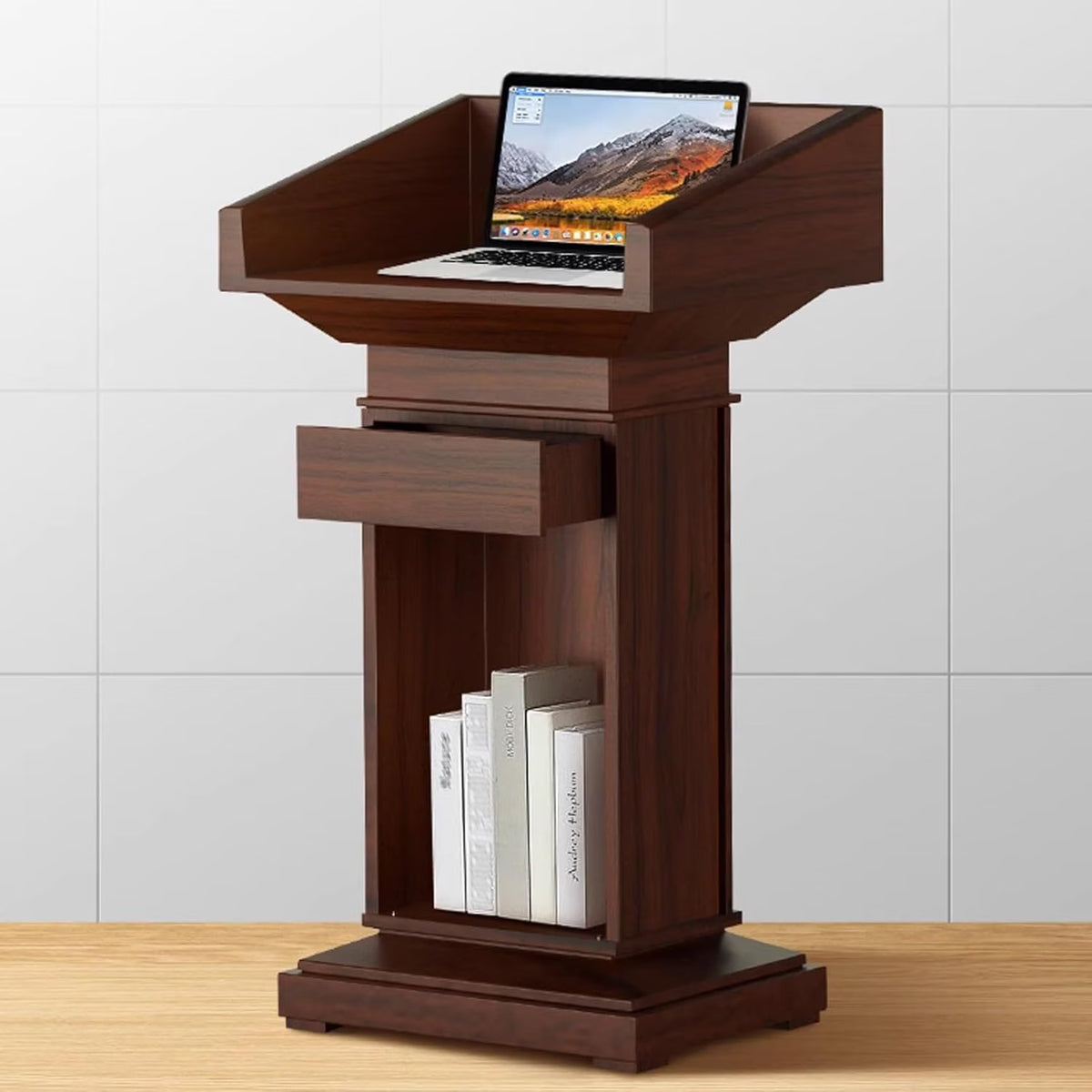 Heavy-Duty Antique Wooden Podium (Teak) with free Mic for conferences, seminars, schools, colleges, and universities and public events Office