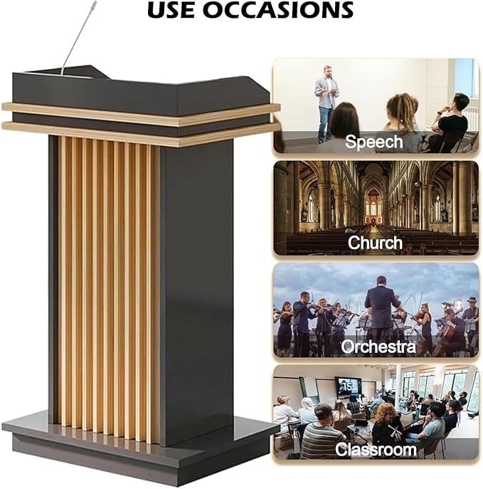 Luxurious Podium lecture Stand for teachers/church with Mic holder & Back side shelf /Portable Mobile Office Conference Podium Office