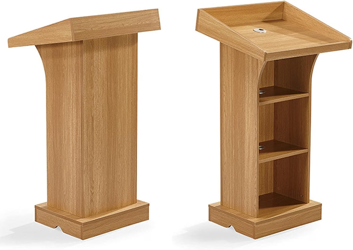 Rose/Teak Wooden Podium with free Mic with storage shelf for Office