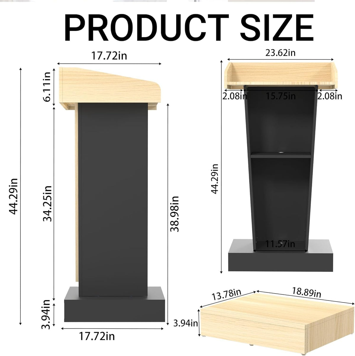 Eco Wooden Podium Stand with Mic & Footrest, Rolling Lectern with Storage, Light Wood & Black Finish, 23.6” Desktop, Built-in Cable Holes, Sturdy Base, Mobile Pulpit for Schools by OEM with 2yrs warranty