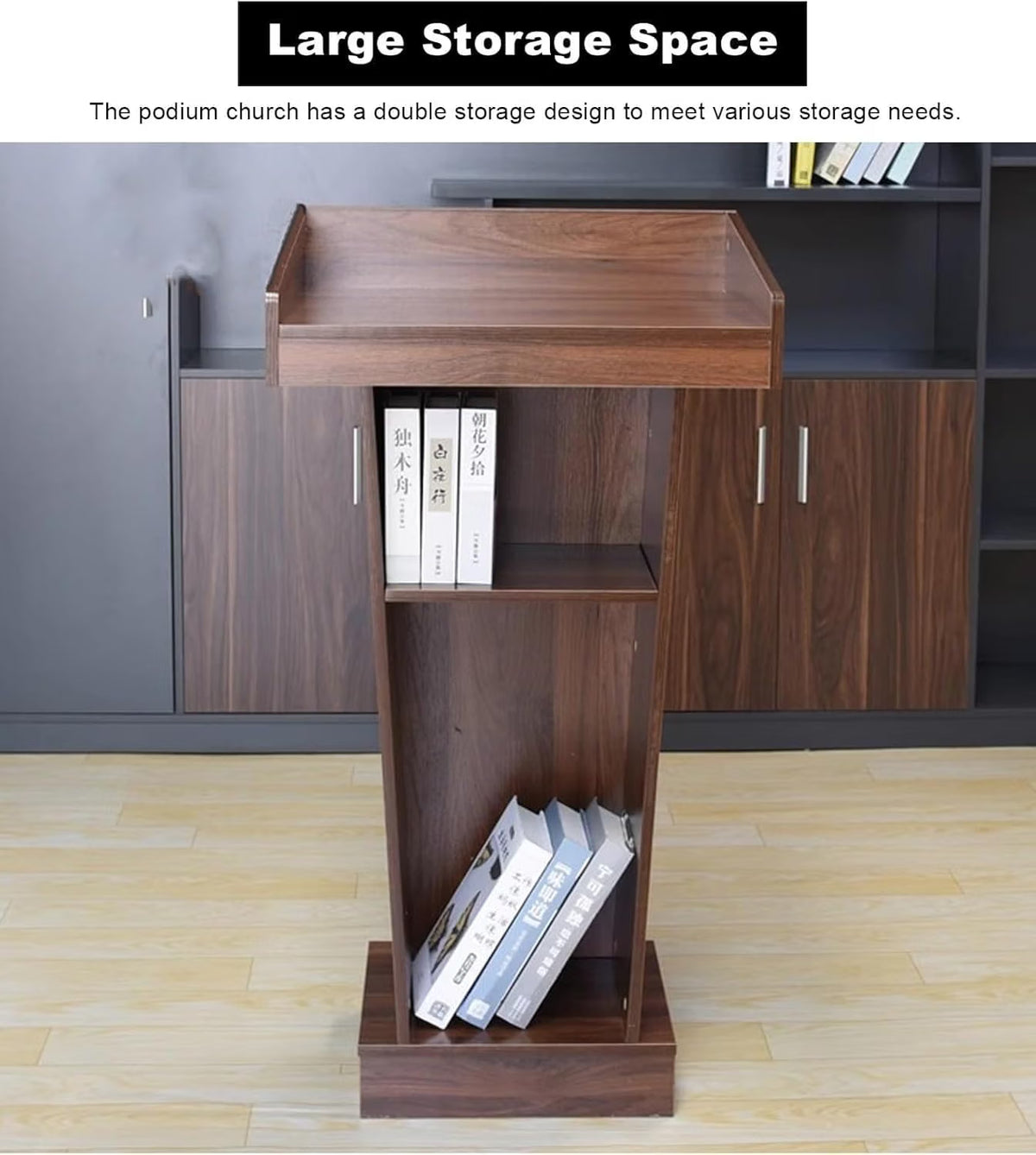 Teak Wooden Podium Stand with Mic holder for Lectern Presentation Wedding Speech, Farmhouse Pulpit for Church Classroom