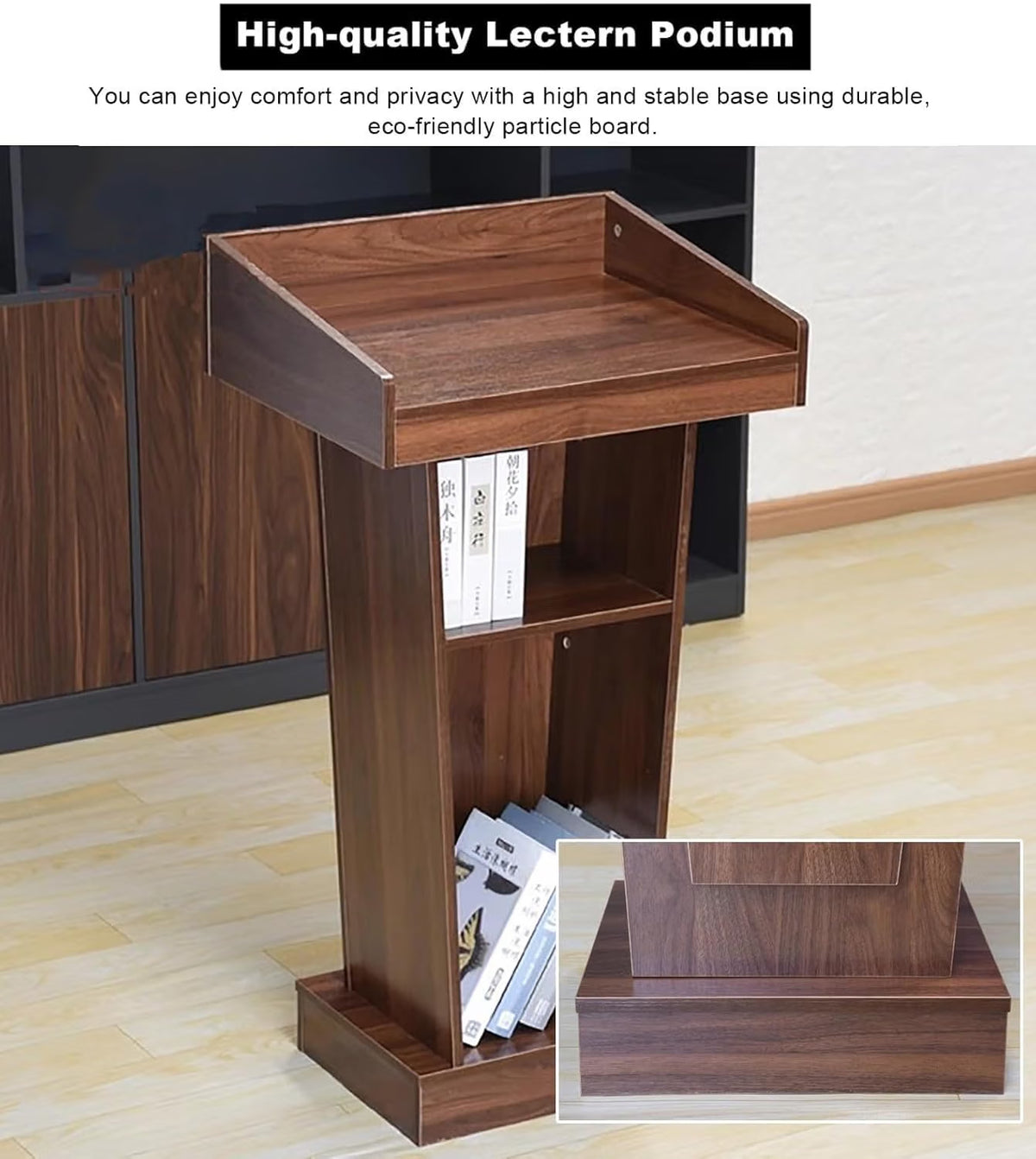 Teak Wooden Podium Stand with Mic holder for Lectern Presentation Wedding Speech, Farmhouse Pulpit for Church Classroom