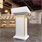 White Golden Wooden Podium with Mic for Office, Church & School,colleges, and universities and public events