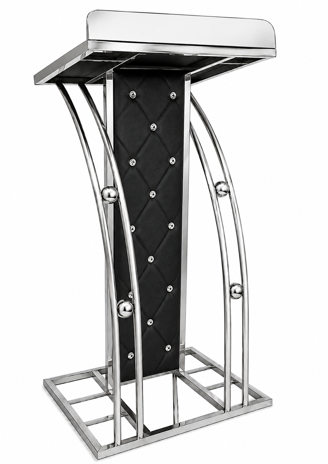 ArcFlow Premium Stainless Steel Designer Podium Stand with mic holder| Modern Church, Conference, Hotel & Event Lectern | Luxury Chrome Finish by OEM with 3years warranty