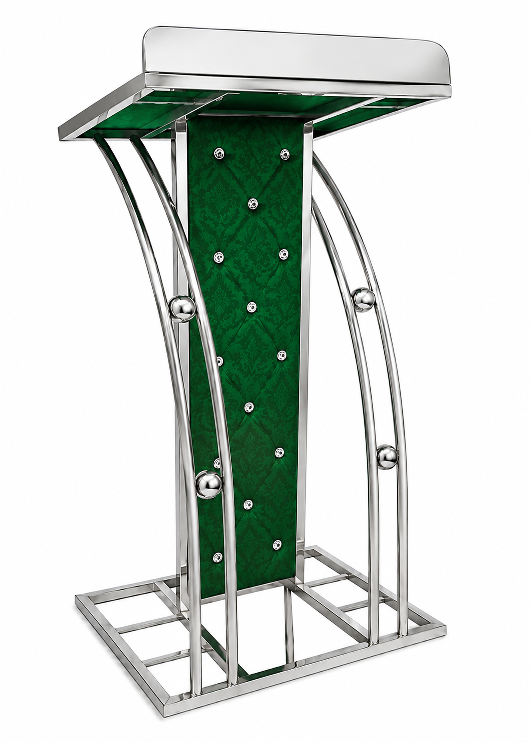 ArcFlow Premium Stainless Steel Designer Podium Stand with mic holder| Modern Church, Conference, Hotel & Event Lectern | Luxury Chrome Finish by OEM with 3years warranty