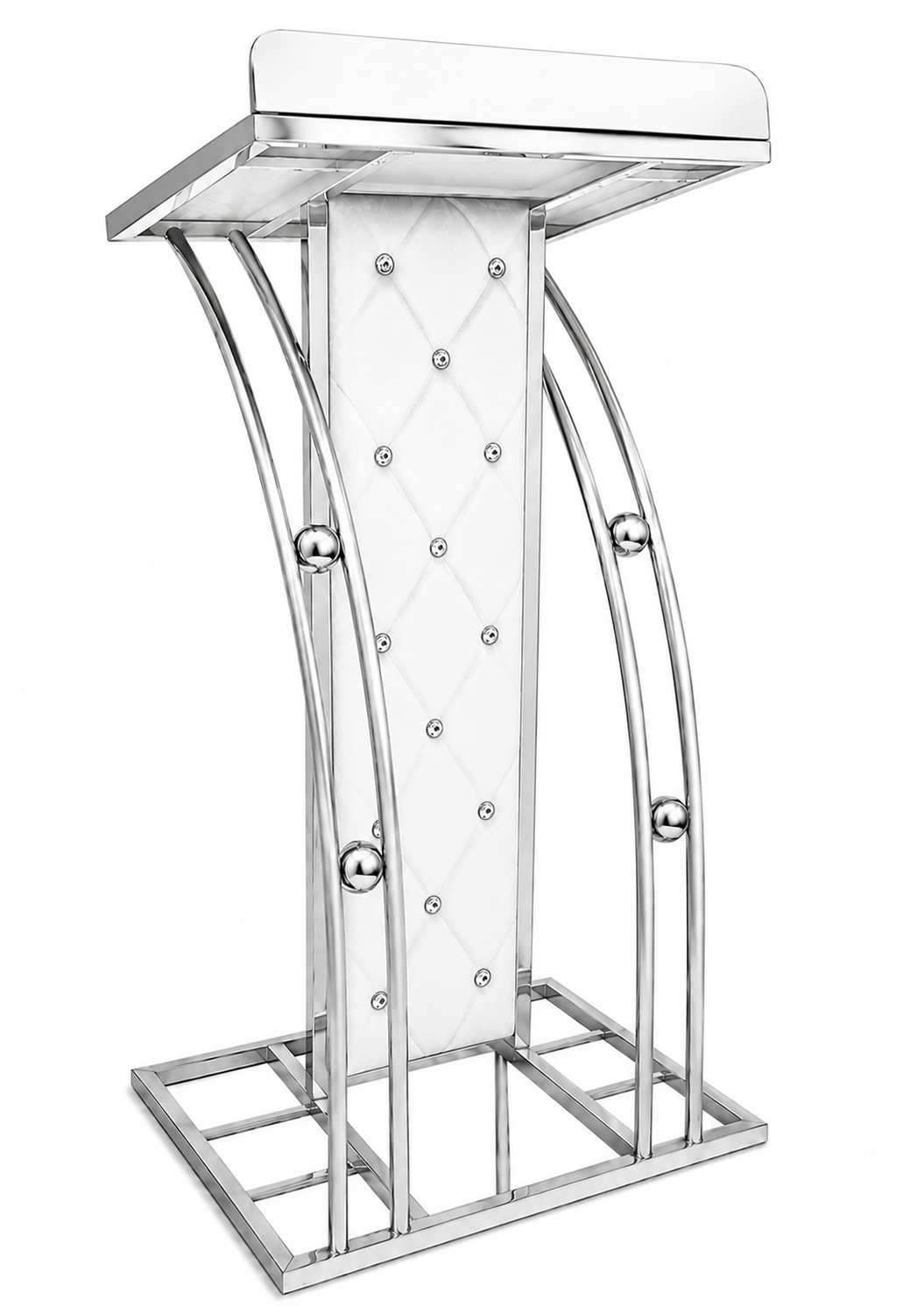 ArcFlow Premium Stainless Steel Designer Podium Stand with mic holder| Modern Church, Conference, Hotel & Event Lectern | Luxury Chrome Finish by OEM with 3years warranty